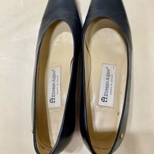 AETIENNE AIGNER BLACK LEATHER CHUNKY HEEL PUMPS SLIP-ON SHOES SIZE 7 1/2…